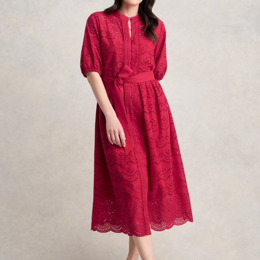 Cotton Broderie Dress - Brick Red