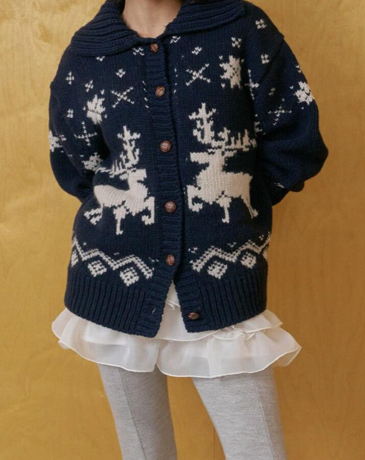 Fair Isle Contrast Reindeer Collar Sweater