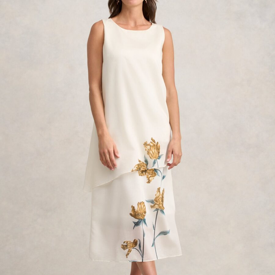 Sheer Layer Dress - Lone Stem Print