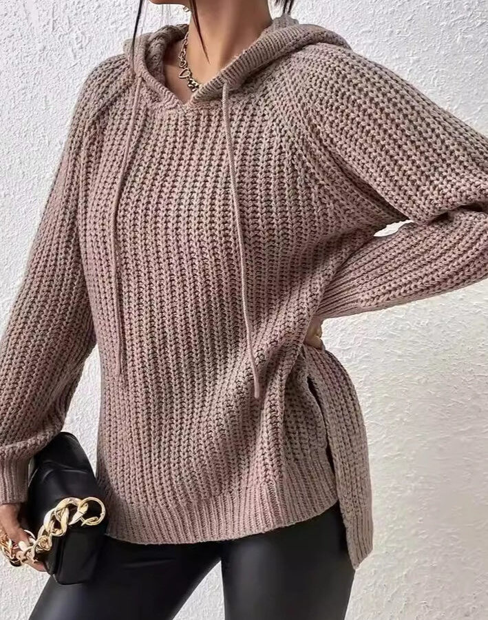 Solid Hooded Oversized Side Slit Sweater