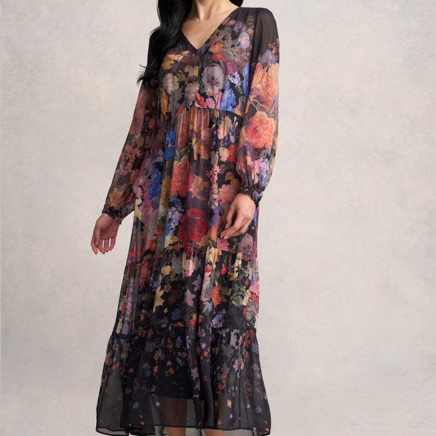 Georgette Print Dress - Midnight Floral