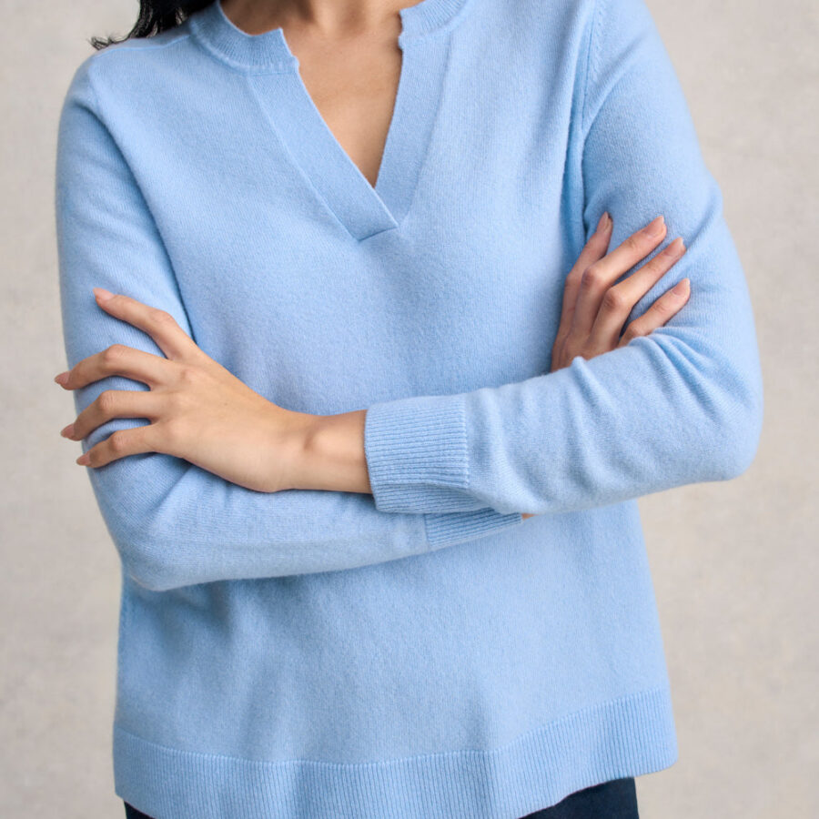 Notched Wool Jumper - Country Blue