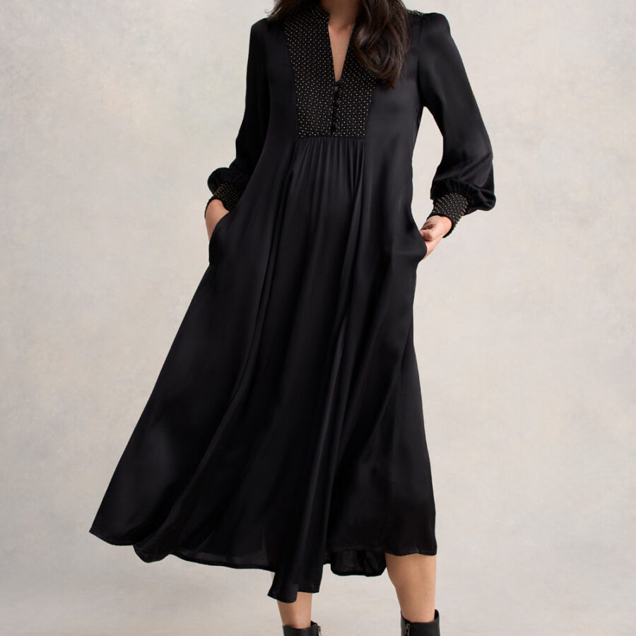 Beaded Smock Dress - Black