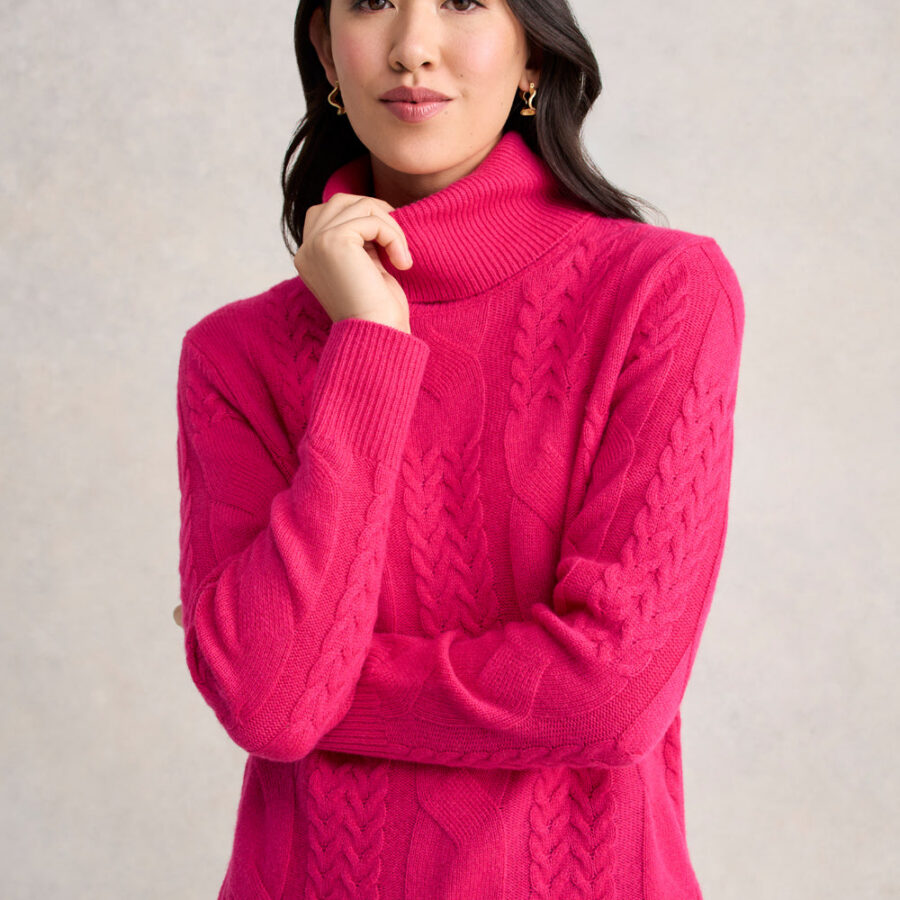 Roll Neck Cable Knit - Hot Pink