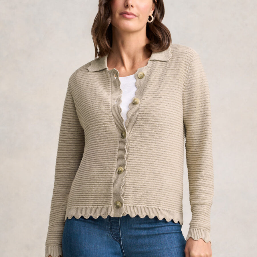 Scallop Detail Cardigan – Stone